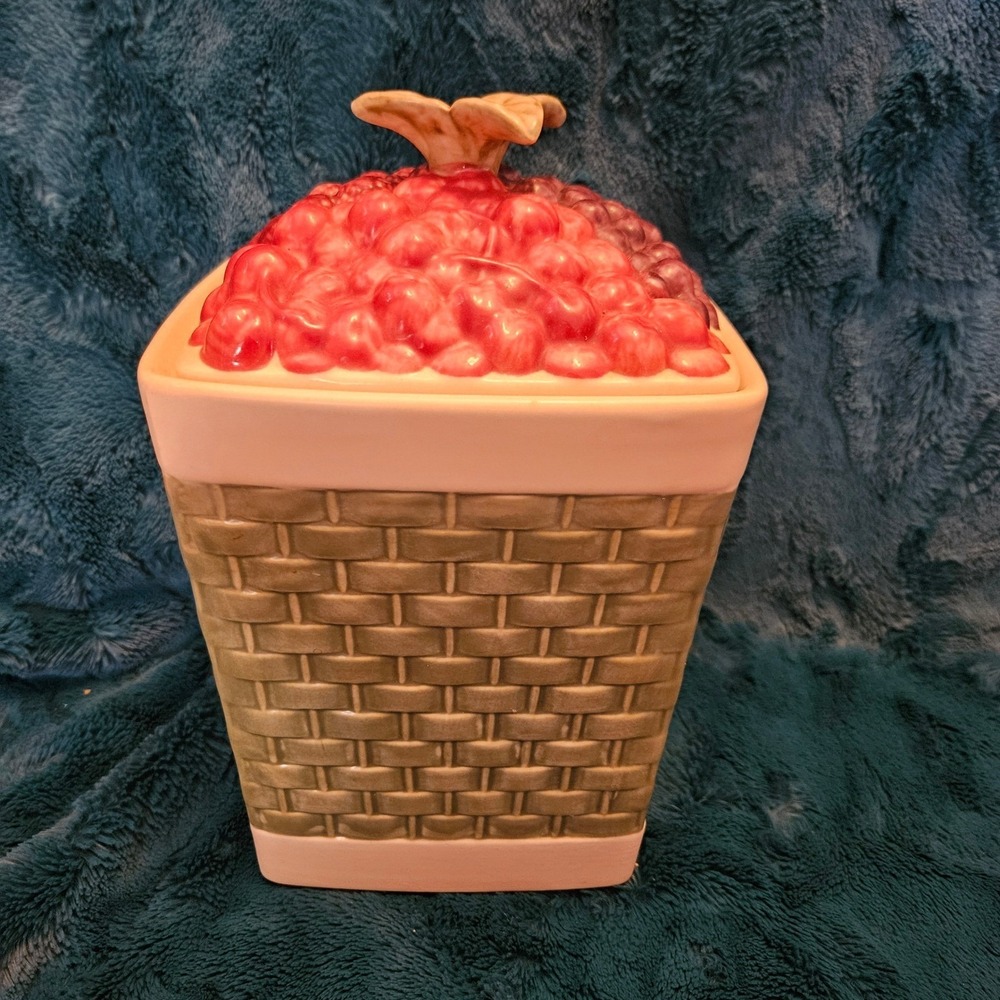Vintage Pfaltzgraff Jamberry Large Square Canister w/ Berry Lid - Largest In Set